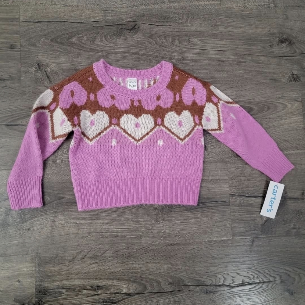 Carter's Purple & Brown Heart Sweater Size 2t NWT